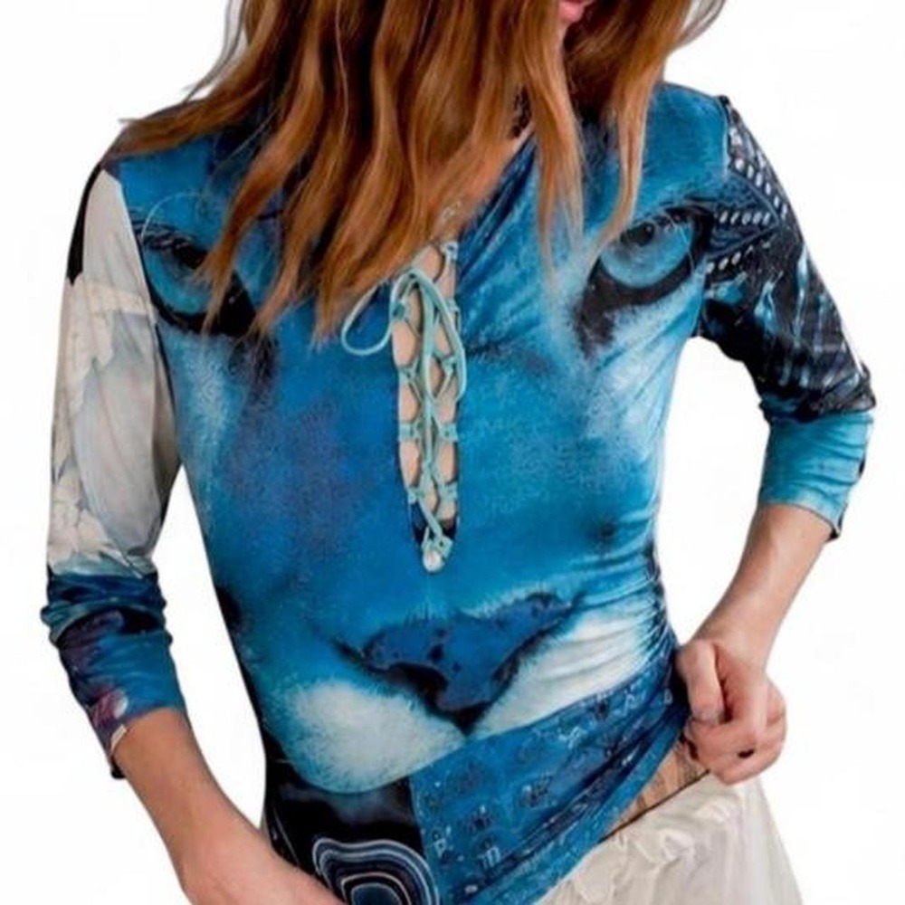 Cavalli Vintage Lion Lace Up Top RARE - Picture 3 of 6